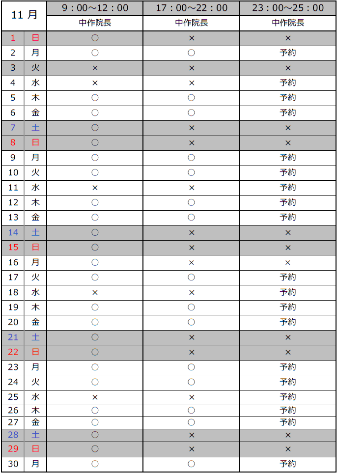 最新の勤務表