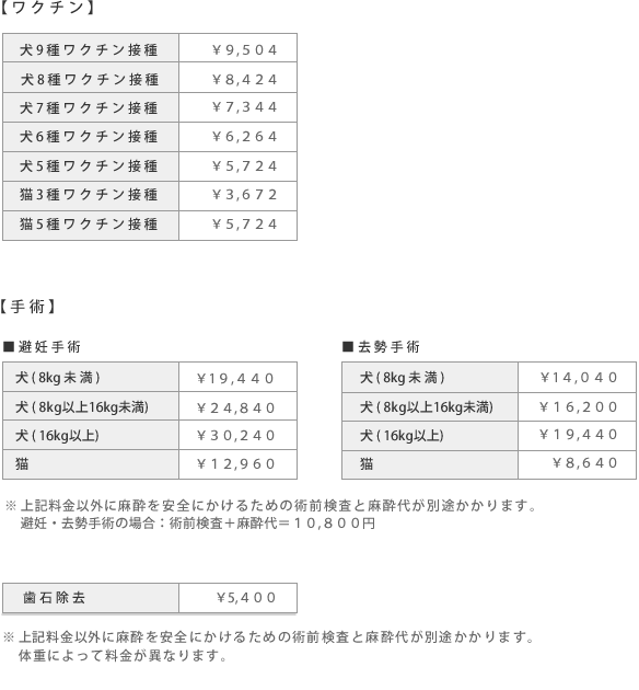 料金表